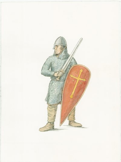 Una ricostruzione che mostra un cavaliere normanno circa 1066 da Unbekannter Künstler