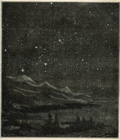 Una notte stellata perfetta per osservare il cielo. Incisione da Les étoiles et les autres curiosités du ciel di Camille Flammarion da Unbekannter Künstler