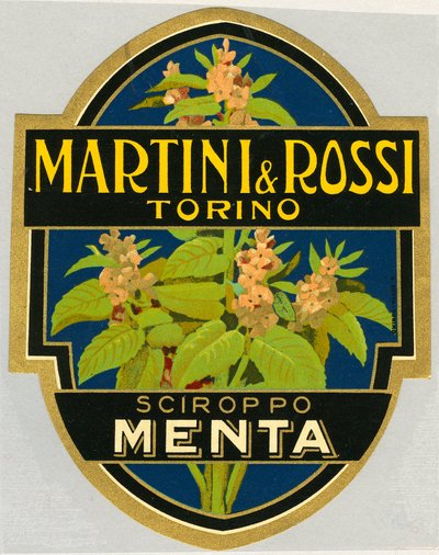 Etichetta pubblicitaria per sciroppo di menta Martini e Rossi da Unbekannt