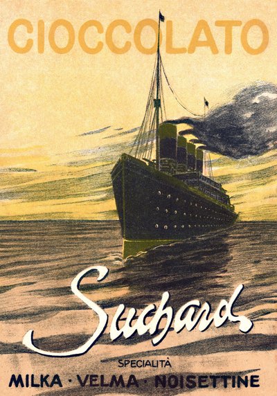 Pubblicità per il cioccolato Milka di Suchard che rappresenta un transatlantico, inizio del XX secolo (poster) da Unbekannter Künstler