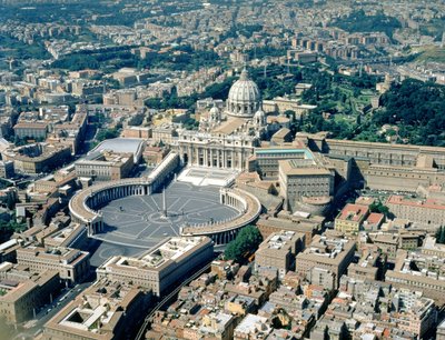 Veduta aerea della basilica a croce greca, Piazza San Pietro e la Città del Vaticano circostante da Unbekannt