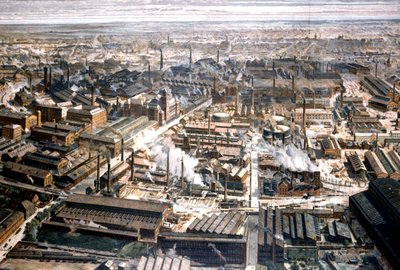 Veduta aerea della fabbrica Krupp a Essen, c. 1920 (incisione) da Unbekannter Künstler