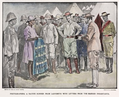 Africano che consegna lettere ai soldati britannici durante la guerra boera, c 1900 da Unbekannt