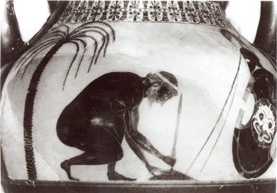 Aiace si prepara alla sua morte, illustrazione da un vaso cratere greco del VI secolo a.C. (incisione) (foto b/n) da Unbekannt