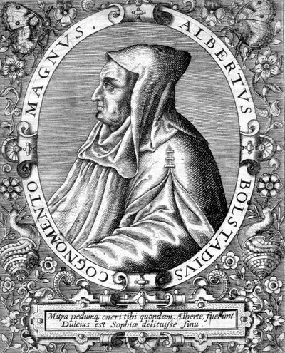 Alberto Magno (1193/1206-1280) monaco domenicano tedesco, scienziato, filosofo e teologo, incisione da Unbekannter Künstler