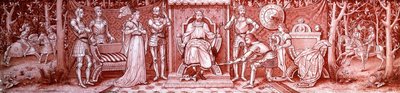 Un trittico di vetro Arts & Crafts, dipinto con cavalieri medievali alla corte di Carlo Magno, c.1860-1910 da Unbekannt