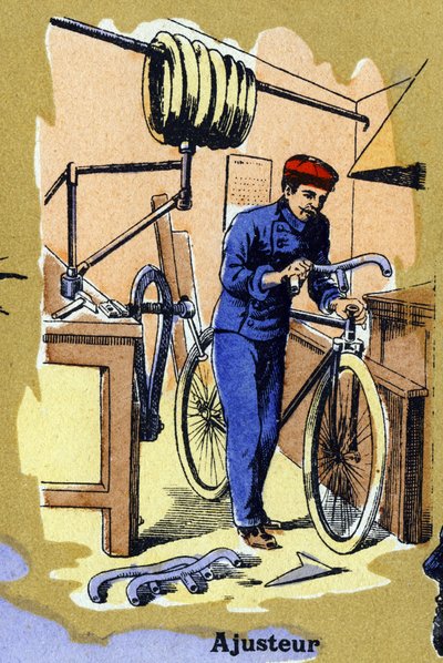 Un aggiustatore. Alfabeto illustrato. Imagerie riunite a Jarville-Nancy, inizio XX secolo. Dim: 40 x 29 cm. Litografia su sfondo bistro da Unbekannt