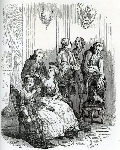 Una serata al Castello di Vaux-le-Vicomte ai tempi del re Luigi XV (1710-1774). XIX secolo (incisione da "Mysteres des vieux chateaux de France" di Le Francois) da Unbekannter Künstler