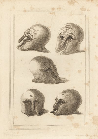 Antico elmo greco in ottone a forma di gufo, l