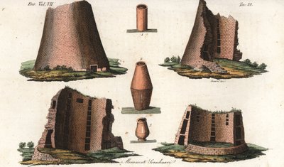 Antichi monumenti vichinghi da una provincia tedesca vicina alla Scandinavia e alcune urne prese da tombe danesi e svedesi. Incisione a mano colorata su rame di Giarre e Stanghi da Costumes Ancient and Modern of the Peoples of the World di Giulio Ferrario da Unbekannter Künstler