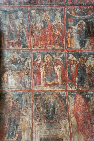 Antichi affreschi; dipinti murali che raffigurano la vita di Gesù; Chiesa di Panagia e Sotiras; chiesa ortodossa greca; Roustika; Creta; Grecia; Europa da Unbekannt