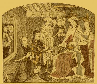 Anthony Woodville presenta il primo manoscritto stampato di Caxton da Unbekannter Künstler