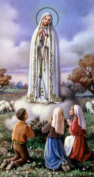 Apparizione della Vergine Maria a 3 piccoli pastori a Fatima, Portogallo (1917), c. 1920-30 (cartolina) da Unbekannter Künstler