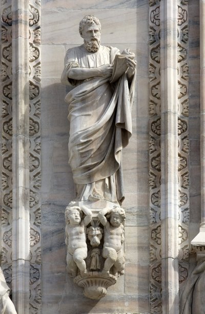 Architettura: statua di San Marco di Donato Carabelli (1811). Dettaglio della facciata della Cattedrale (duomo) di Milano, Italia da Unbekannt