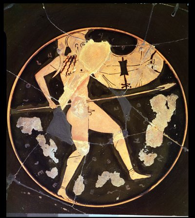 Kylix a figure rosse ateniese che raffigura un guerriero greco, greco (c.500 a.C.) da Unbekannt