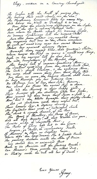 Copia autografa nella calligrafia del poeta Thomas Gray della sua poesia 