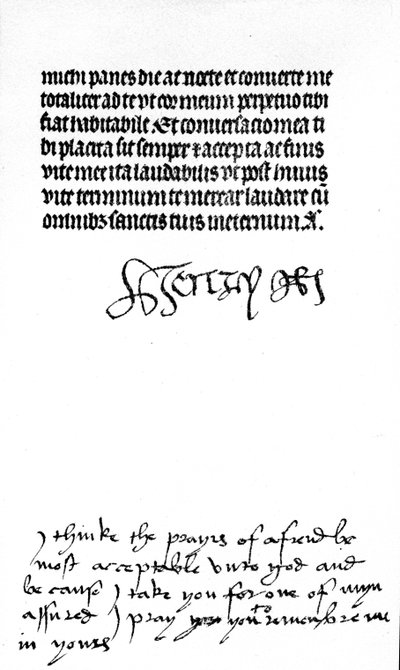 Firma autografa di Re Enrico VIII e iscrizione della sua moglie, la Regina Caterina d