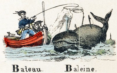 B - Barca Balena - Alfabeto - intrattenimento per bambini - Immagine epinal, serie popolare c.1890 (illustrazione) da Unbekannt