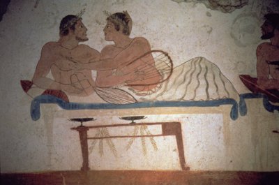 Banchetto con il defunto, dettaglio da un dipinto nella Tomba del Tuffatore da Unbekannter Künstler