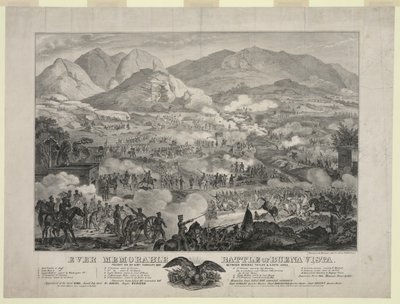 Battaglia di Buena Vista, nota anche come Battaglia di Angostura, le truppe del generale Zachary Taylor costringono alla ritirata il generale Antonio Lopez de Santa Anna, 23 febbraio da Unbekannt