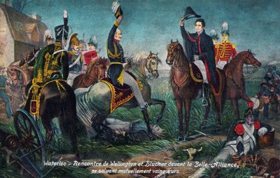 Battaglia di Waterloo: incontro tra Wellington e Blucher, nel 1815 (stampa) da Unbekannter Künstler