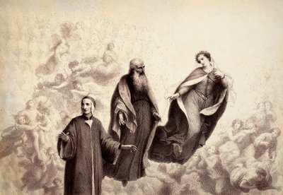 Beatrice si allontana da Dante, e al suo fianco appare San Bernardo. Illustrazione del Canto XXXI del Paradiso della Divina Commedia di Dante Alighieri. Opera di Francesco Scaramuzza dedicata al Comune di Firenze. da Unbekannter Künstler