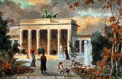 Berlino - Porta di Brandeburgo. Vista della Porta di Brandeburgo, con fiori e passanti, fine XIX/XX secolo da Unbekannter Künstler