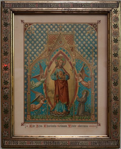 Bevere. Chiesa parrocchiale (Sint-Pietersbanden). Interno. Stampa devozionale colorata. Scuola di S. Luca Gent, Proprietà 1875, W Z Dreyt Brugge. Neogotico. da Unbekannt