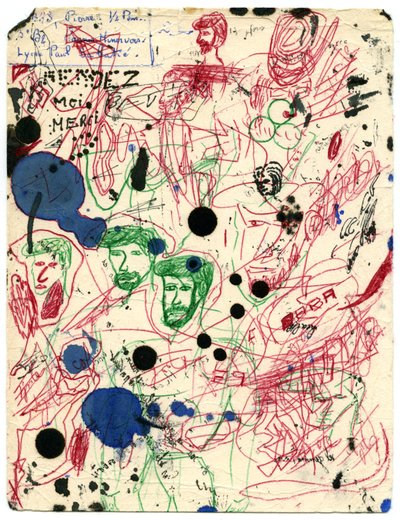 Carta assorbente coperta di macchie e scarabocchi, circa 1960 da Unbekannter Künstler
