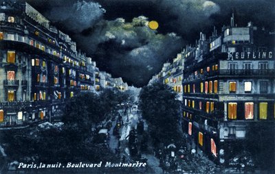 Boulevard Montmartre di notte, Parigi, c. 1900 da Unbekannter Künstler