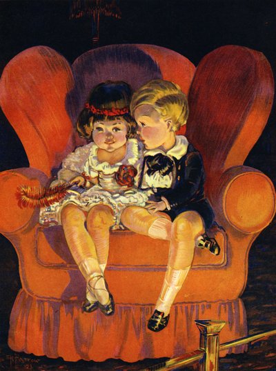 Ragazzo e ragazza seduti in poltrona, 1923 da Unbekannter Künstler