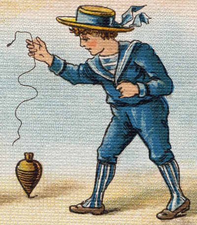 Ragazzo che gioca con la trottola. Incisione in "Alphabet de ma petite fille". Bernardin-Bechet e Fils, librai-editori, Parigi, circa 1895 da Unbekannt