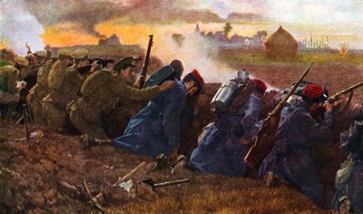 Truppe britanniche che combattono con i francesi per fermare il primo assalto tedesco, autunno 1914 da Unbekannter Künstler