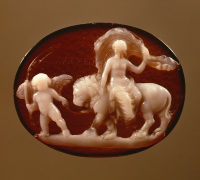 Cammeo di Venere seduta su un leone guidato da Cupido da Unbekannt