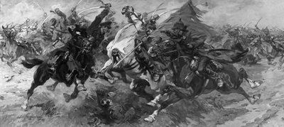 Attacco di cavalleria, dipinto di N. Samokish, Guerra civile russa, Cosacchi da Unbekannt