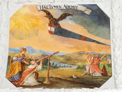 Affresco sul soffitto nella navata della Chiesa di Santa Caterina, rappresentazioni allegoriche delle vittorie dell