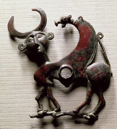 Pezzo di guancia di un morso di cavallo a forma di bestia con testa umana, da Luristan, Iran occidentale, c.800-700 a.C. da Unbekannt