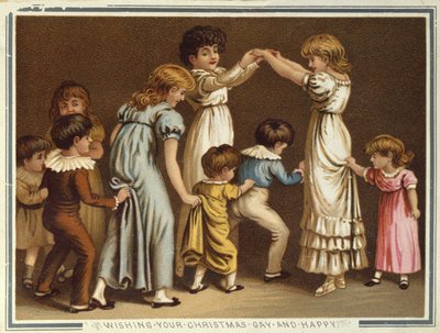 Bambini che giocano Arance e Limoni, cartolina di Natale e Capodanno vittoriana da Unbekannter Künstler