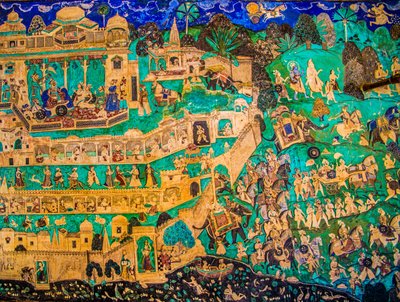 Cortile di Chittra Shala con dipinti virtuosi, Forte di Taragarh, Bundi, Rajasthan, India, Asia da Unbekannter Künstler