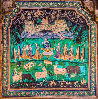 Cortile Chittra Shala con dipinti virtuosi, Forte Taragarh, Bundi, Rajasthan, India, Asia da Unbekannter Künstler