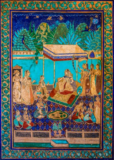 Cortile Chittra Shala con dipinti virtuosi, Forte Taragarh, Bundi, Rajasthan, India, Asia da Unbekannter Künstler