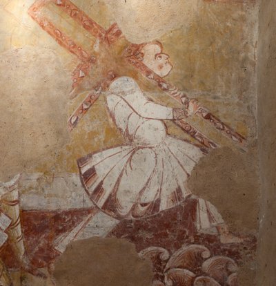 Chiesa (Église Saint-Martin). Interno. Affreschi. Parete nord del coro. (dettaglio) Simone di Cirene che porta la croce. XII secolo. da Unbekannt
