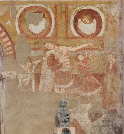 Chiesa (Église Saint-Martin). Interno. Affreschi. Parete ovest della navata. Dettaglio. Discesa dalla croce. XII secolo. da Unbekannt