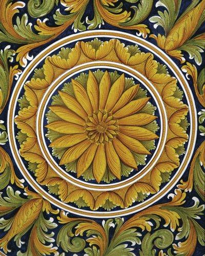 Primo piano di un tavolo, Caltagirone, Italia da William M. Timlin