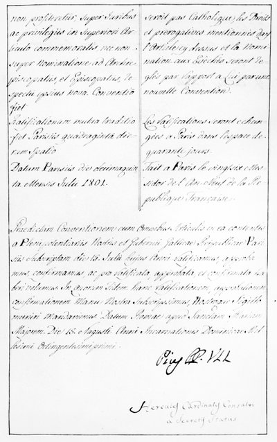 Copia del Concordato tra Napoleone e Papa Pio VII con la firma del Papa da Unbekannt