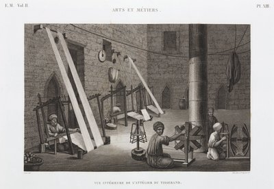 Cotone e seta, tessitura, laboratorio del tessitore, Egitto, c 1798 da Unbekannt