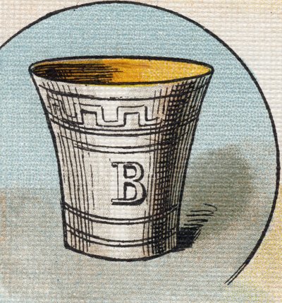 Tazza. Incisione in "Alphabet de ma petite fille". Bernardin-Bechet e Fils, librai-editori, Parigi, circa 1895. Album infrangibile su tela. Bibliotheque des Bebes. 12 pagine. Album contenente un metodo di lettura e un abecedario illustrativo da Unbekannt