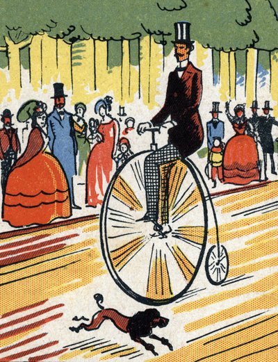 Ciclista che cavalca un grande bi, c.1900-1920 da Unbekannter Künstler