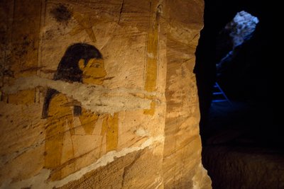 Dettaglio di pitture murali trovate durante gli scavi nella Tomba del Governatore, Valle delle Mummie d
