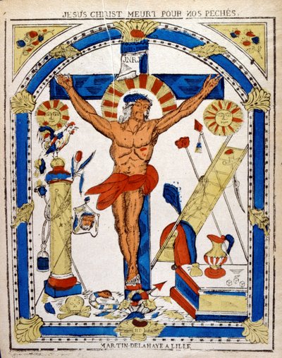 Illustrazione olandese del XIX secolo che mostra il Cristo crocifisso. Xilografia circa 1850 da Unbekannter Künstler